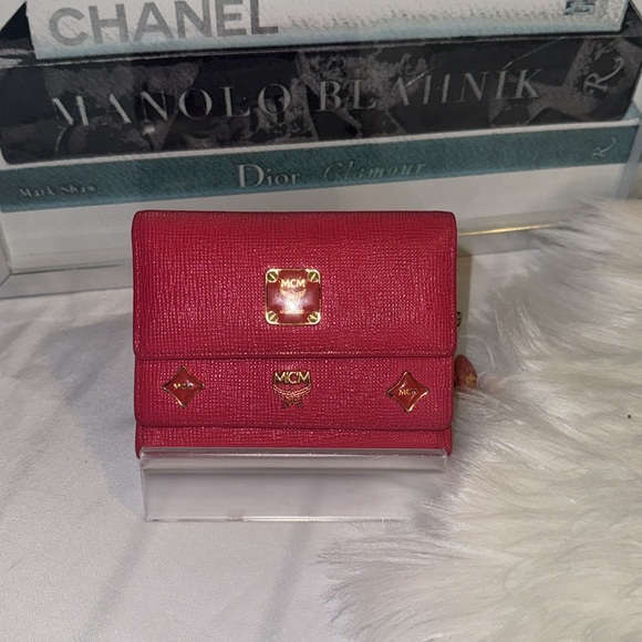 Authentic MCM Pink Leather Studded Logo
Motifs Trifold Wallet with keychain EUC - Picture 2 of 12